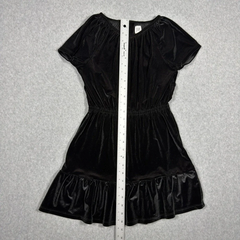 Gap Kids Girls Black Velvet Short Sleeve Ruffle Hem Dress Size M 8-9 Holiday